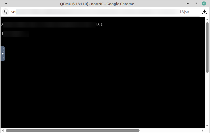 noVNC console window showing the VPS boot console and login prompt